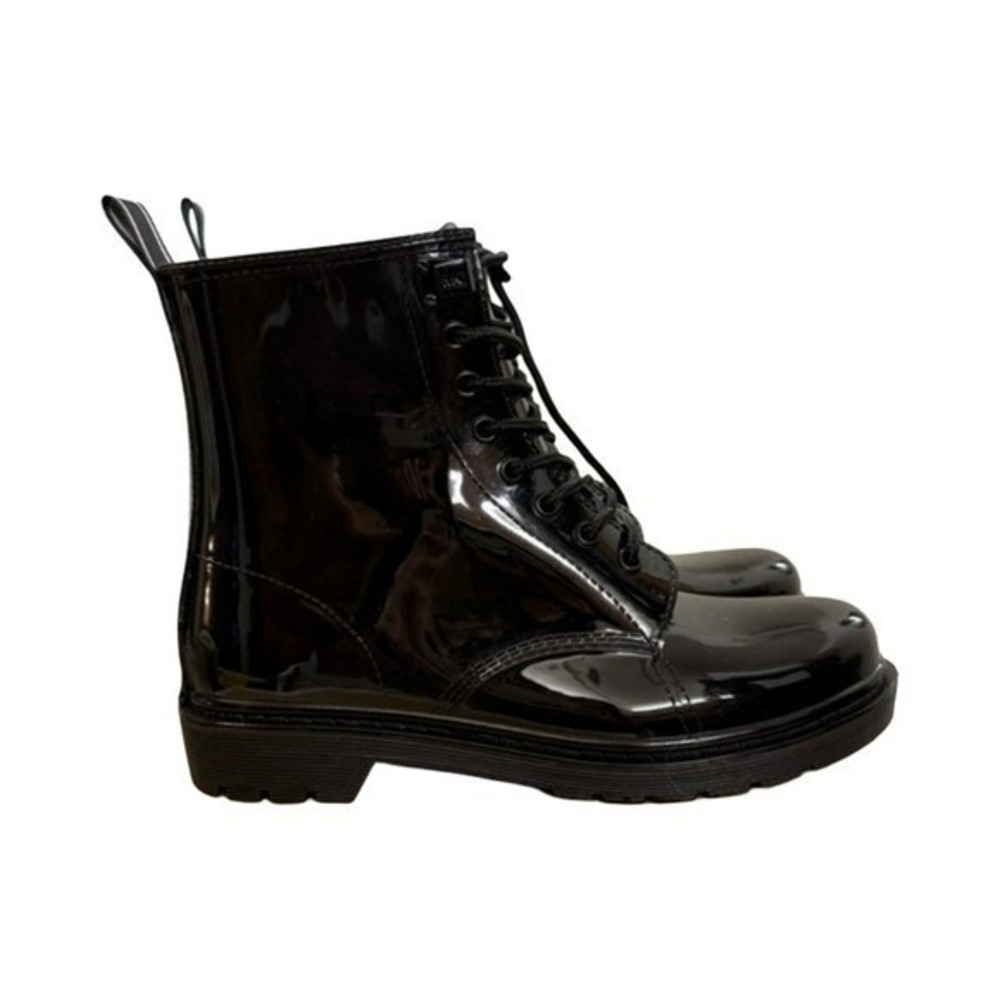 Michael Kors' Tavie‎ rain booties Black Lace Up Combat Boots Logo Pull Tab 7 New - Picture 5 of 16
